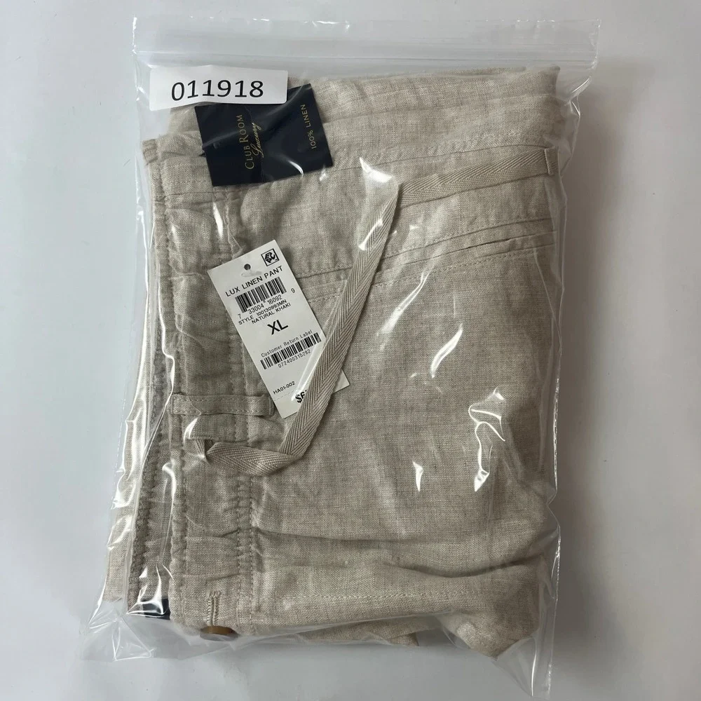 Club Room Pants Mens XL Beige Linen Drawstring Luxury Beach Summer Preppy Casual